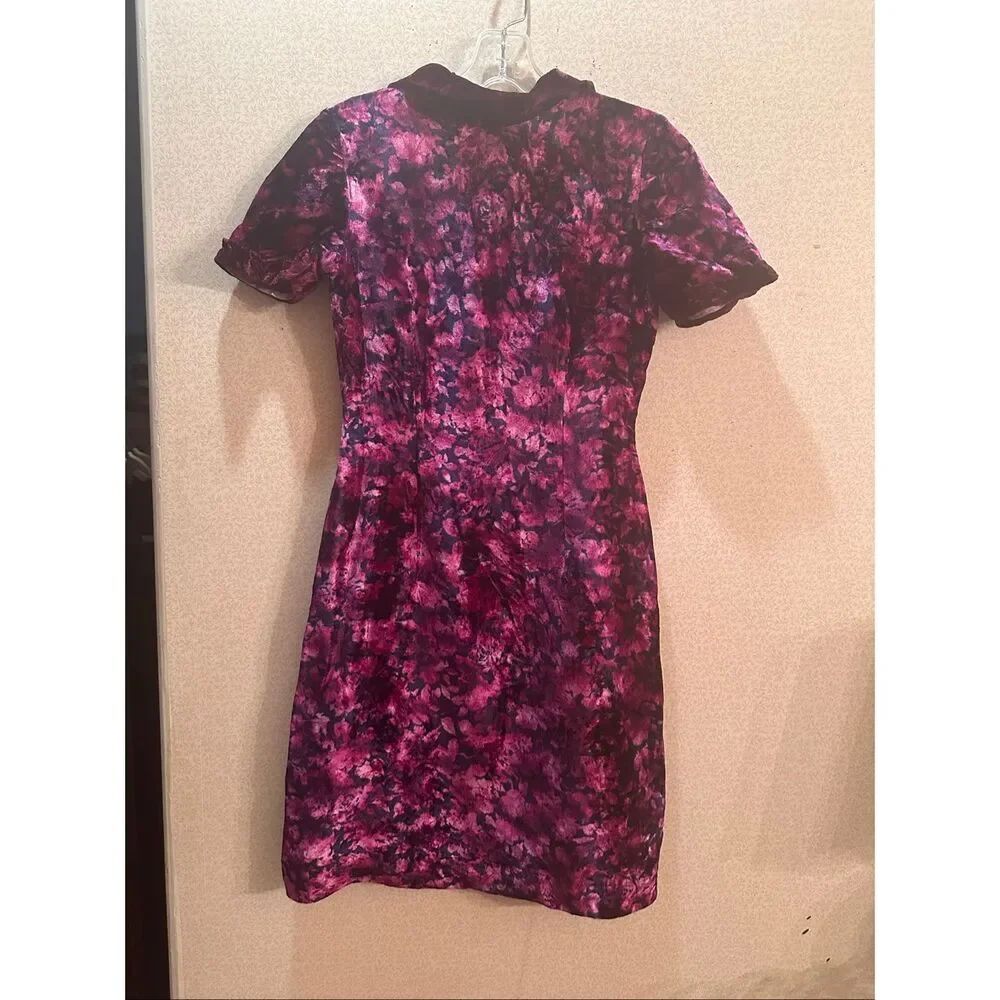 Vintage purple floral velvet mini dress